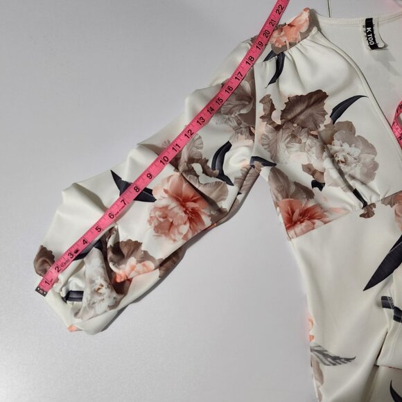 KTOO White Floral Printed Body Con Cocktail Dress with Puffy Sleeves Size L - Picture 10 of 12